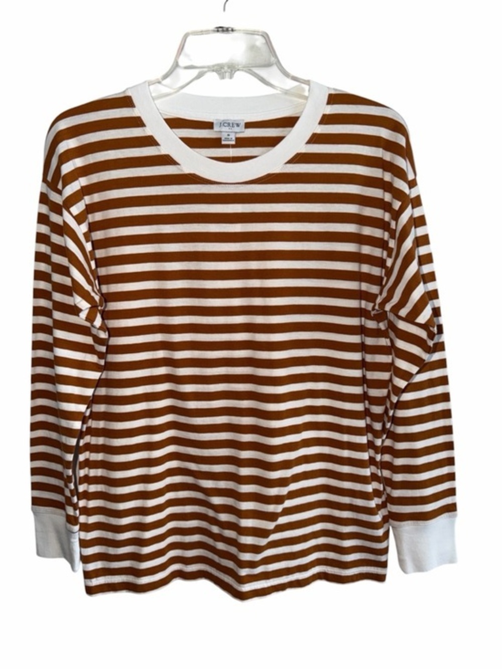 J. Crew Ivory Brown Striped Perfect Crew Tee Size Small NWT